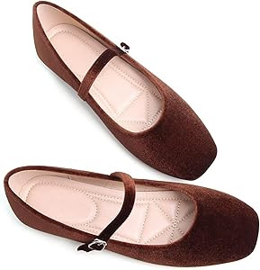 Stunner Mary Jane Square Toe Black Ballet Flats for Women - Comfortable Ankle Strap Casual Slip O... | Amazon (US)