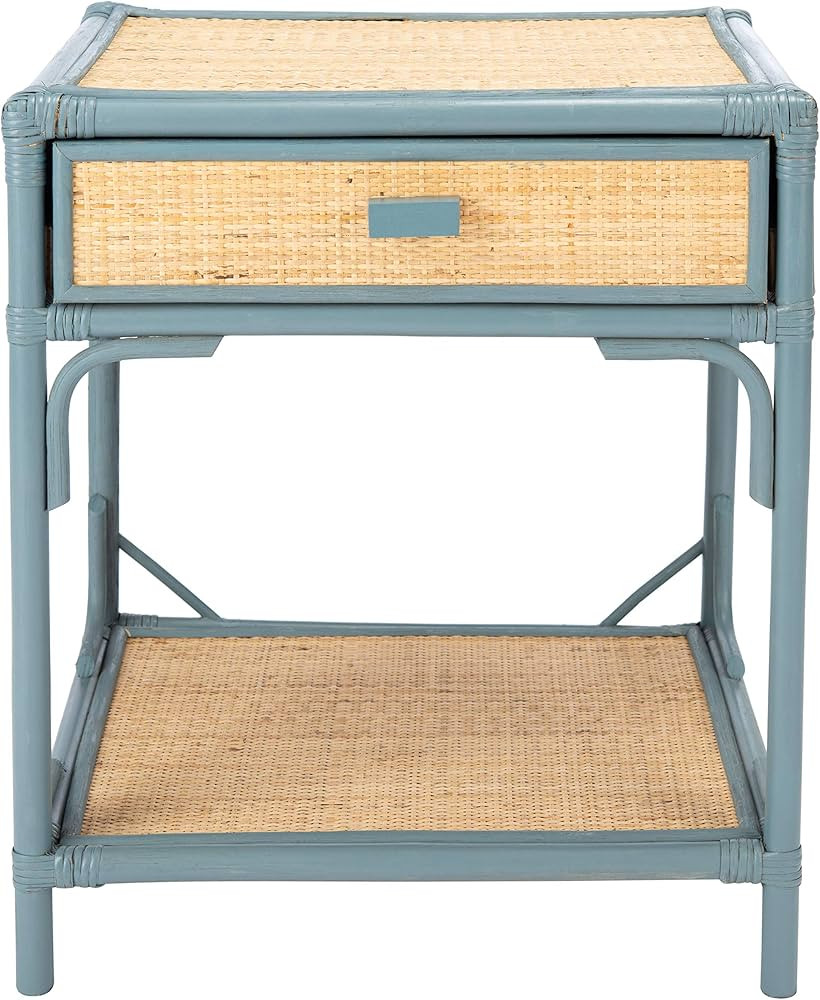 Safavieh Home Collection Roya Rattan 1-Drawer 1-Shelf Nightstand, Blue Grey/Natural | Amazon (US)