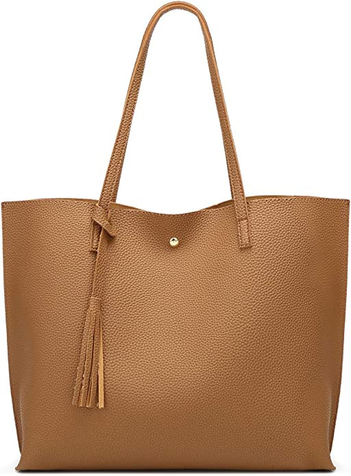 Amazon.com: Women's Soft Faux Leather Tote Shoulder Bag from Dreubea, Big Capacity Tassel Handbag... | Amazon (US)