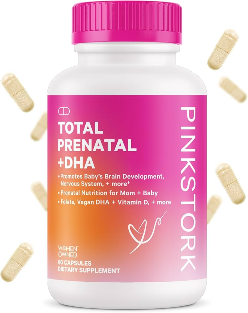 Pink Stork Total Prenatal Vitamins with DHA, Choline, Folate, Iron, and Vitamin B12, Prenatals fo... | Amazon (US)