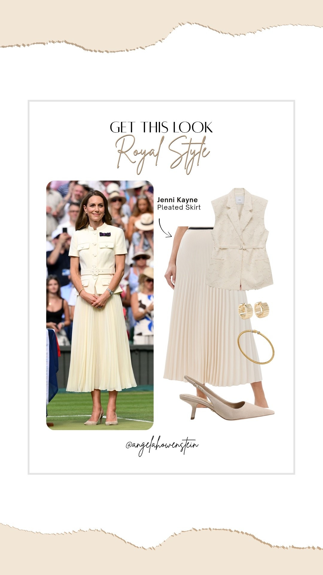 Steal Kate’s courtside elegance with this dreamy monochrome outfit.

Kate Middleton Wimbledon look, royal style inspo, neutral chic outfit, pleated midi skirt, elegant summer look, get the look, timeless fashion, royal-inspired outfit, Wimbledon style, monochrome elegance.



#LTKOver40 #LTKShoeCrush #LTKStyleTip