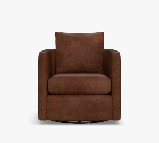 Ayden Barrel Back Leather Swivel Armchair | Pottery Barn (US)