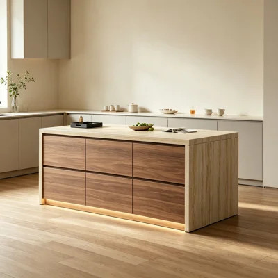 Modern Kitchen Island with Natural Marble Top, 6 Drawers and Integrated LED Lighting, Fully Assembled Freestanding Kitchen Island for Dining Room | Wayfair North America