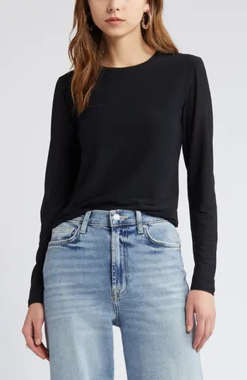Open Edit Long Sleeve Top in Black at Nordstrom Rack, Size Large | Nordstrom Rack