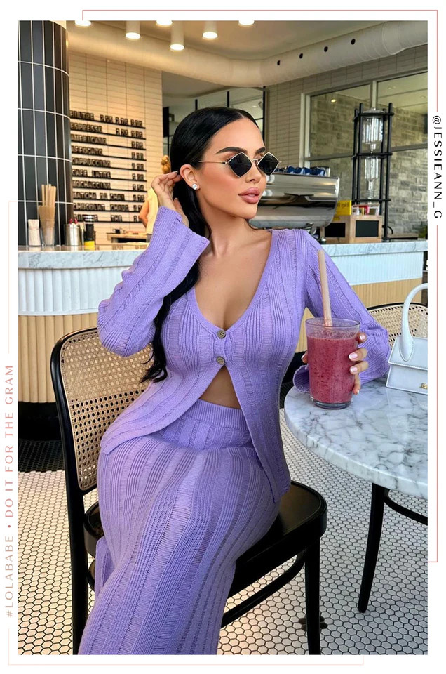 Miss Lola | Evelia Top Lavender Long Sleeve Knit Top | MISS LOLA