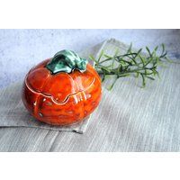 Handmade Ceramic Pumpkin Jar With Lid, Halloween Decor, Kitchen Tea Container, Porcelain Vegetable C | Etsy (US)