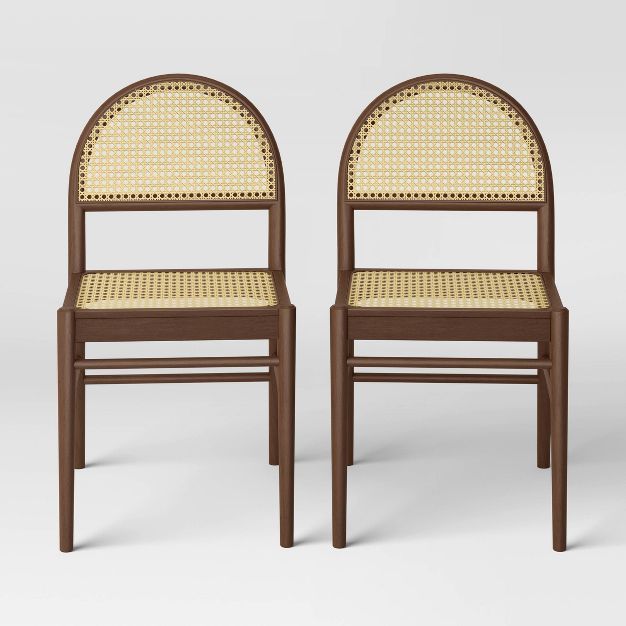 2pk Gilbert Arch Back Caned Woven Dining Chairs Walnut - Threshold™ | Target