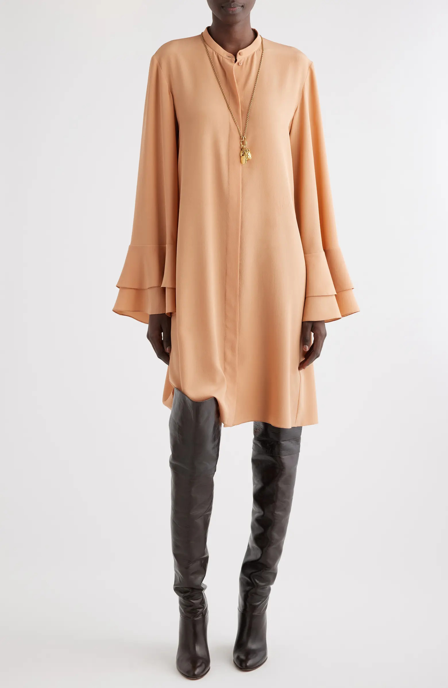 Chloé Ruffle Cuff Long Sleeve Silk Crêpe de Chine Shirtdress | Nordstrom | Nordstrom