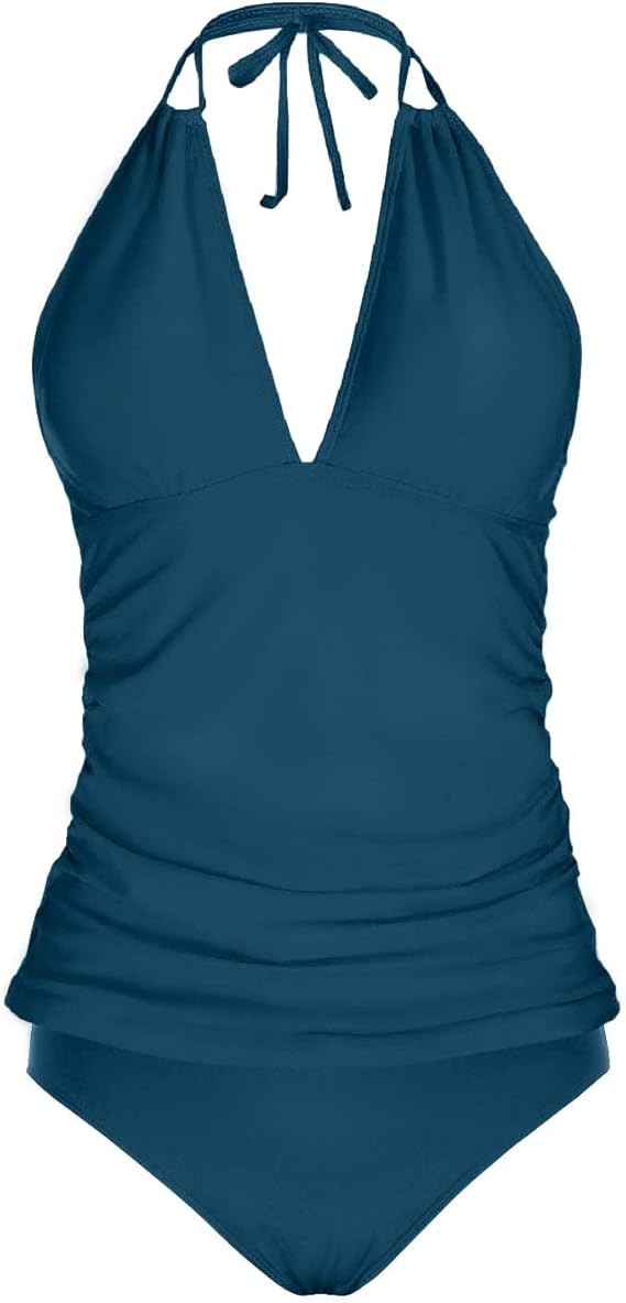 Yonique Womens Two Piece Swimsuits Tummy Control Tankini Plus Size Bathing Suit Halter V Neck Swi... | Amazon (US)