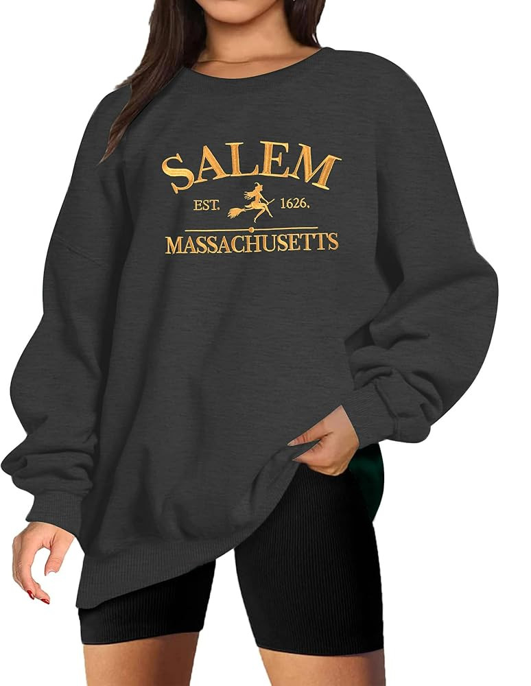 MYHALF Halloween Sweatshirts Women Oversized Salem Massachusetts Shirts Hocus Pocus Tees Tops Fal... | Amazon (US)