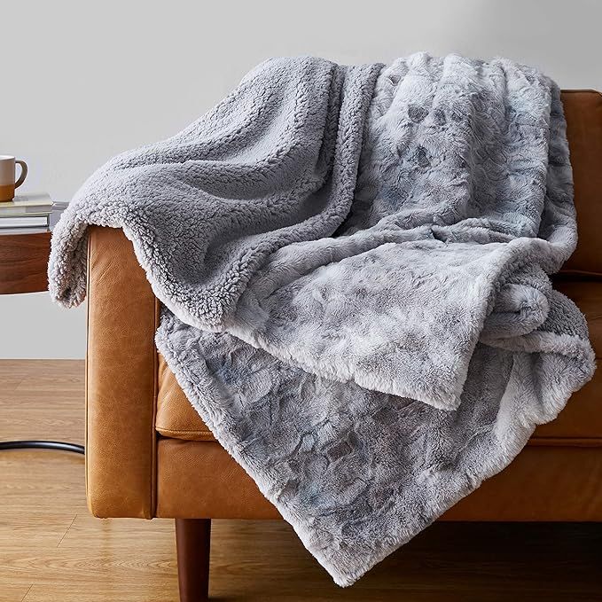 Amazon Basics Fuzzy Faux Fur Sherpa Blanket, Full/Queen, 90"x92" - Frosted Gray | Amazon (US)