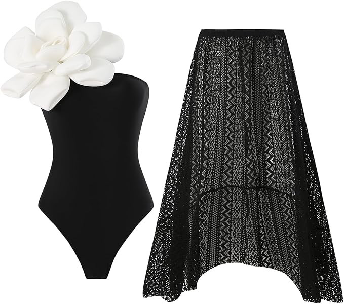 IDOPIP Women's One Piece Swimsuit with Beach Cover up Wrap Skirt Sarong Retro Floral Print Bikini... | Amazon (US)