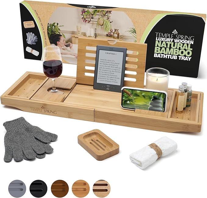 Temple Spring Wooden Bathtub Tray, Bamboo Bathroom Accessories, Bath Tray for Tub, at Home Spa Es... | Amazon (US)