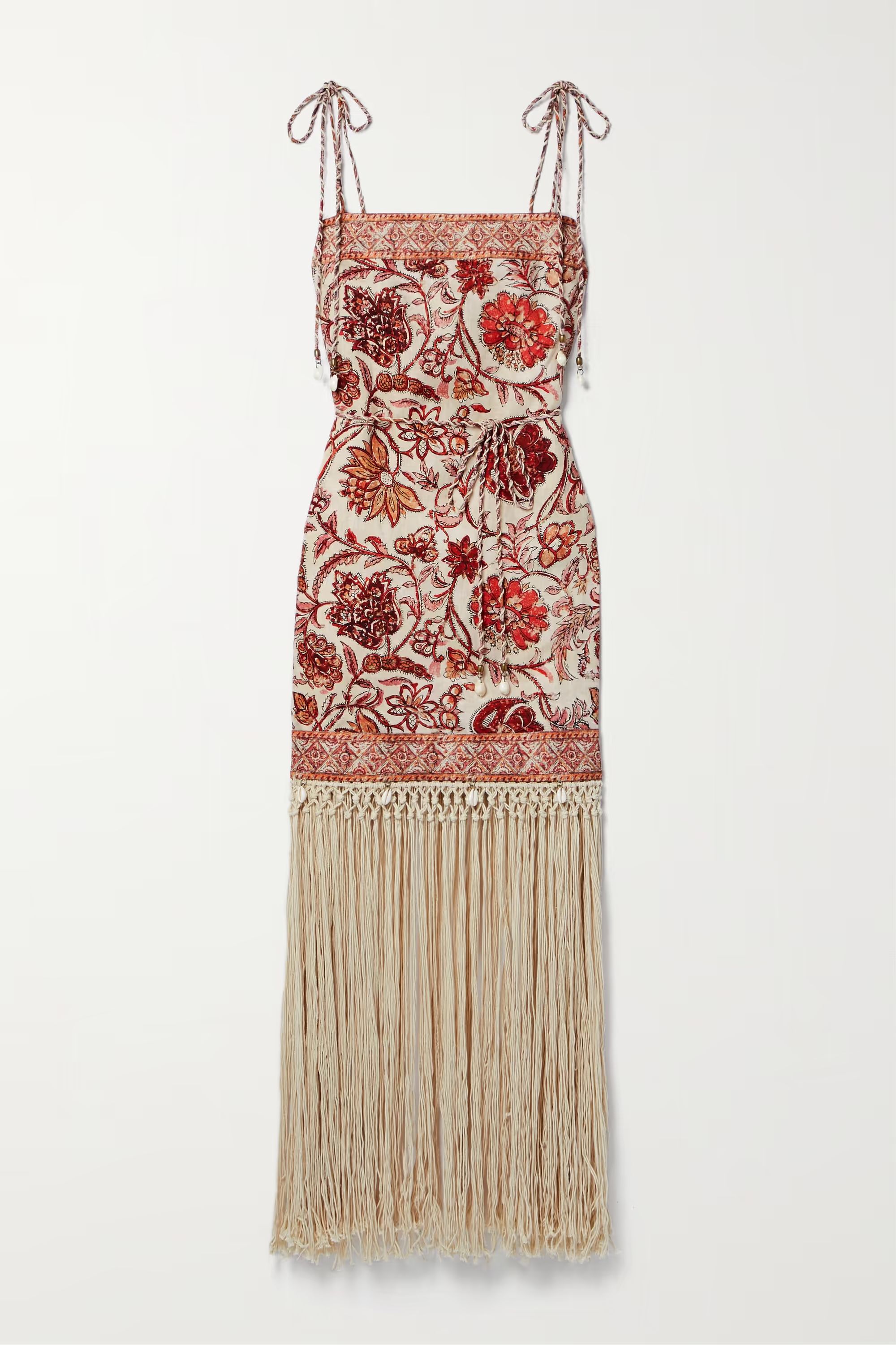 Vitali belted fringed embellished printed cotton mini dress | NET-A-PORTER (US)