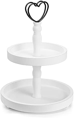 Wood Farmhouse Tiered,2 Tray Stand Two Tier Tray,2-Tier Decorative Trays, White Vintage Decor, Ro... | Amazon (US)