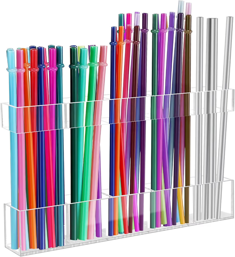 9.5” Large Acrylic Straw Holder for Cabinet Door - Reusable Tumbler Straw Organizer Storage, Sm... | Amazon (US)