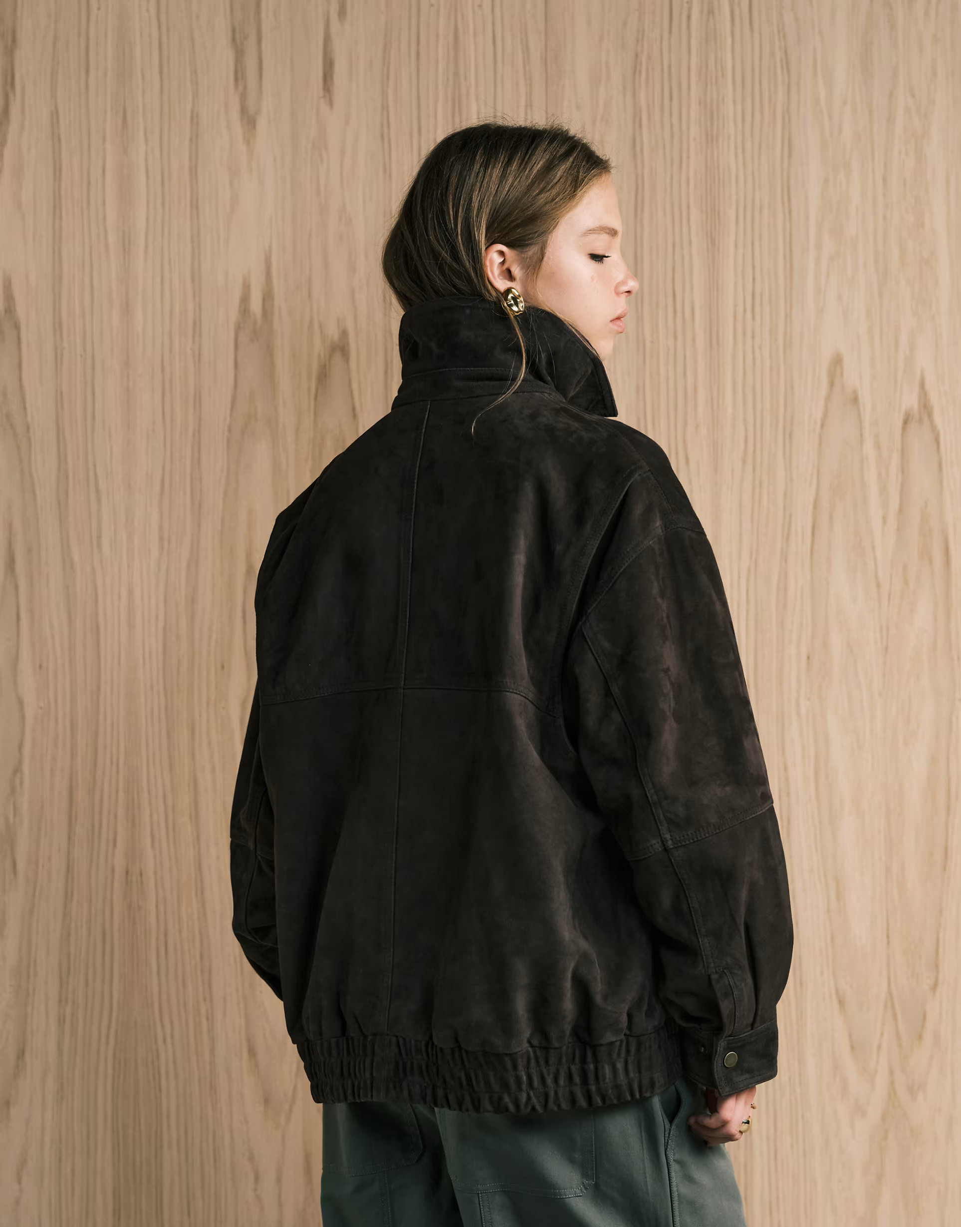 ASOS DESIGN real suede harrington bomber in dark chocolate | ASOS (Global)