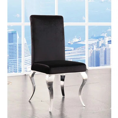 Of 2 Black Solid Pattern Side Chairs For Dining, Fabric Upholstered With Finish, Stainless Steel Legs, High Density Foam, No Assembly Needed Two Dinin | Wayfair North America