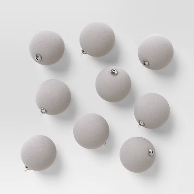 9ct 80mm Christmas Flocked Ball Ornament Set Gray - Wondershop™ | Target