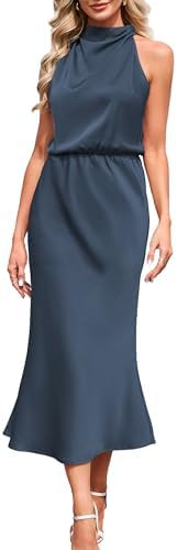 Bluetime Womens Summer Dresses Sleeveless Mock Neck Satin Maxi Dress Flowy Elegant Cocktail Weddi... | Amazon (US)