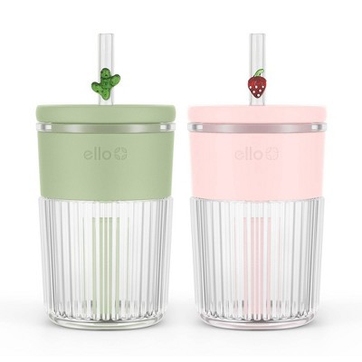 Ello Ava 2pk 12oz Charmed Glass Straw Tumbler Cactus Strawberry | Target