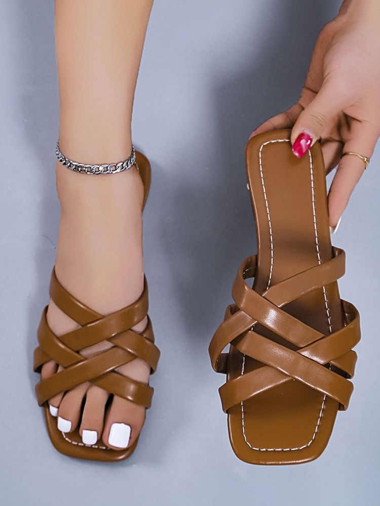 Minimalist Criss Cross Slide Sandals | SHEIN