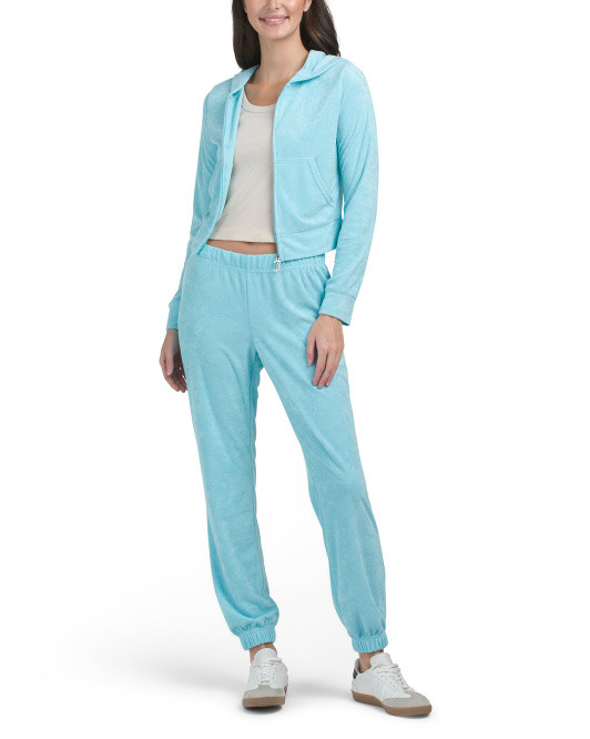 2pc Towel Terry Jacket And Jogger Set With Original Rhinestone Logo | TJ Maxx