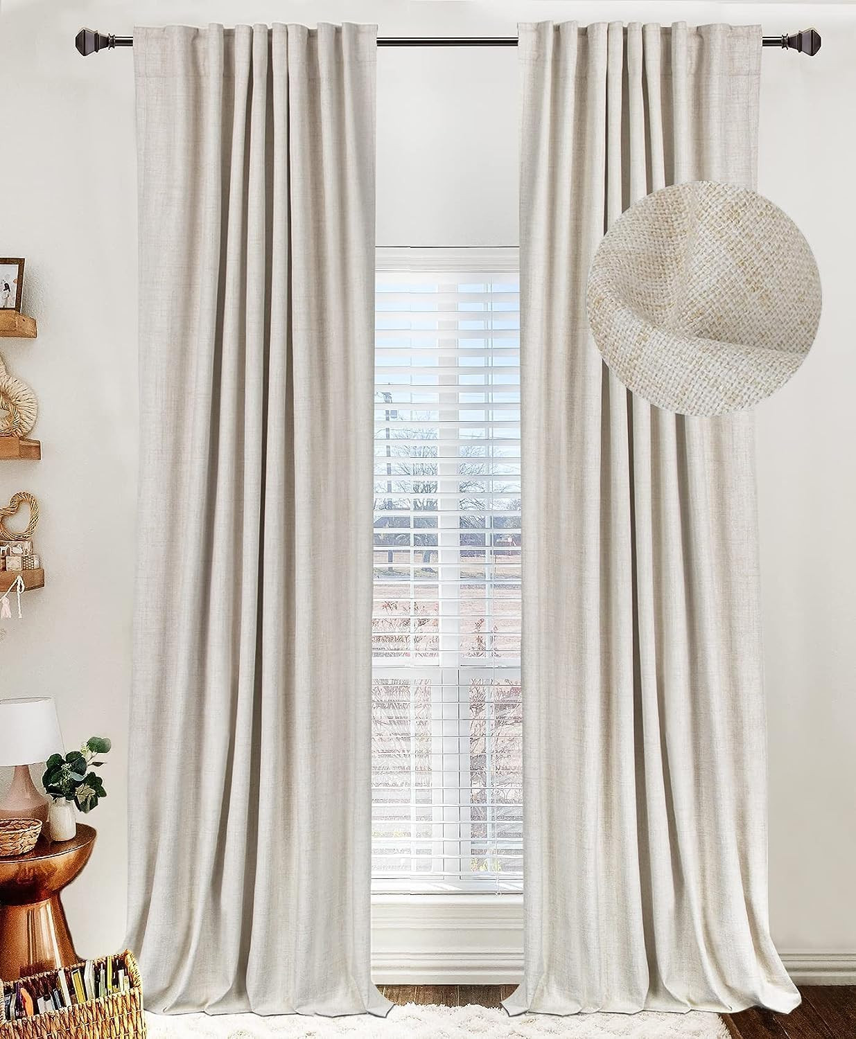 Linen Total Blackout Curtains for Bedroom Living Room 96 Inch, Cream | Amazon (US)