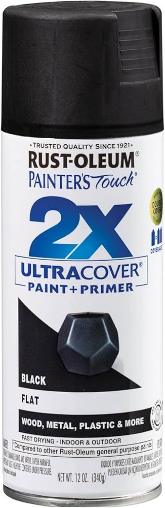 Rust-Oleum 334020 Painter's Touch 2X Ultra Cover Spray Paint, 12 oz, Flat Black | Amazon (US)