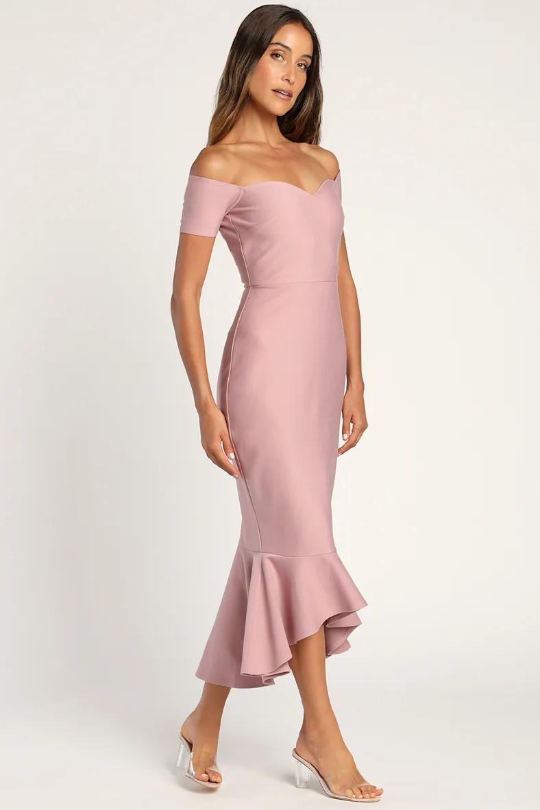 How Much I Care Mauve Off-the-Shoulder Midi Dress | Lulus (US)