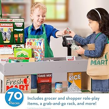 Melissa & Doug Fresh Mart Grocery Store Play Food and Role Play Companion Set | Amazon (US)