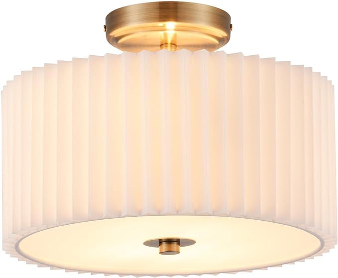 VONLUCE Ceiling Light Fixture with Pleated Drum Shade, Semi Flush Mount Ceiling Light for Bedroom... | Amazon (US)