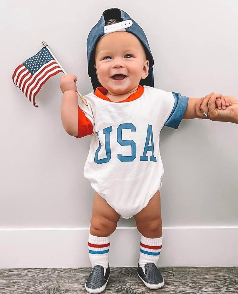 Ayalinggo 4th of July Baby Outfit Boy Girl My First Fourth of July Bubble Romper Oversized Onesie To | Amazon (US)