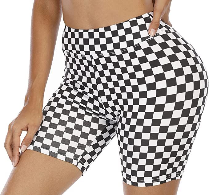 WSPLYSPJY High Waist Biker Yoga Shorts for Women's Black and White Checkered Shorts Athletic Shor... | Amazon (US)