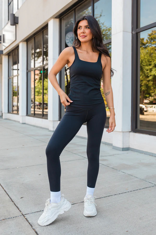 Miles Ahead Black Square Neck Bra Tank Top | Pink Lily