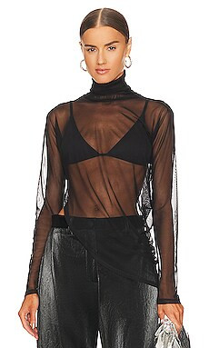 RtA Lei Mesh Turtleneck Top in Black from Revolve.com | Revolve Clothing (Global)