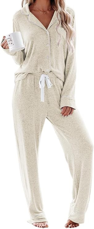 Aamikast Women's Pajama Sets Long Sleeve Button Down Sleepwear Nightwear Soft Pjs Lounge Sets | Amazon (US)