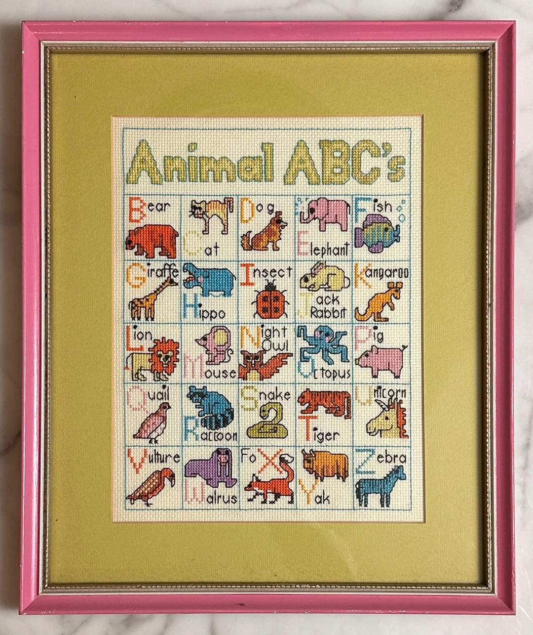 Vintage embroidered ABC's with animals framed | Etsy (US)