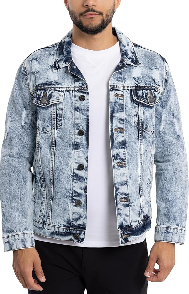 X RAY Mens Denim Jacket, Washed Ripped Distressed Flex Stretch Casual Trucker Biker Jeans Jacket ... | Amazon (US)