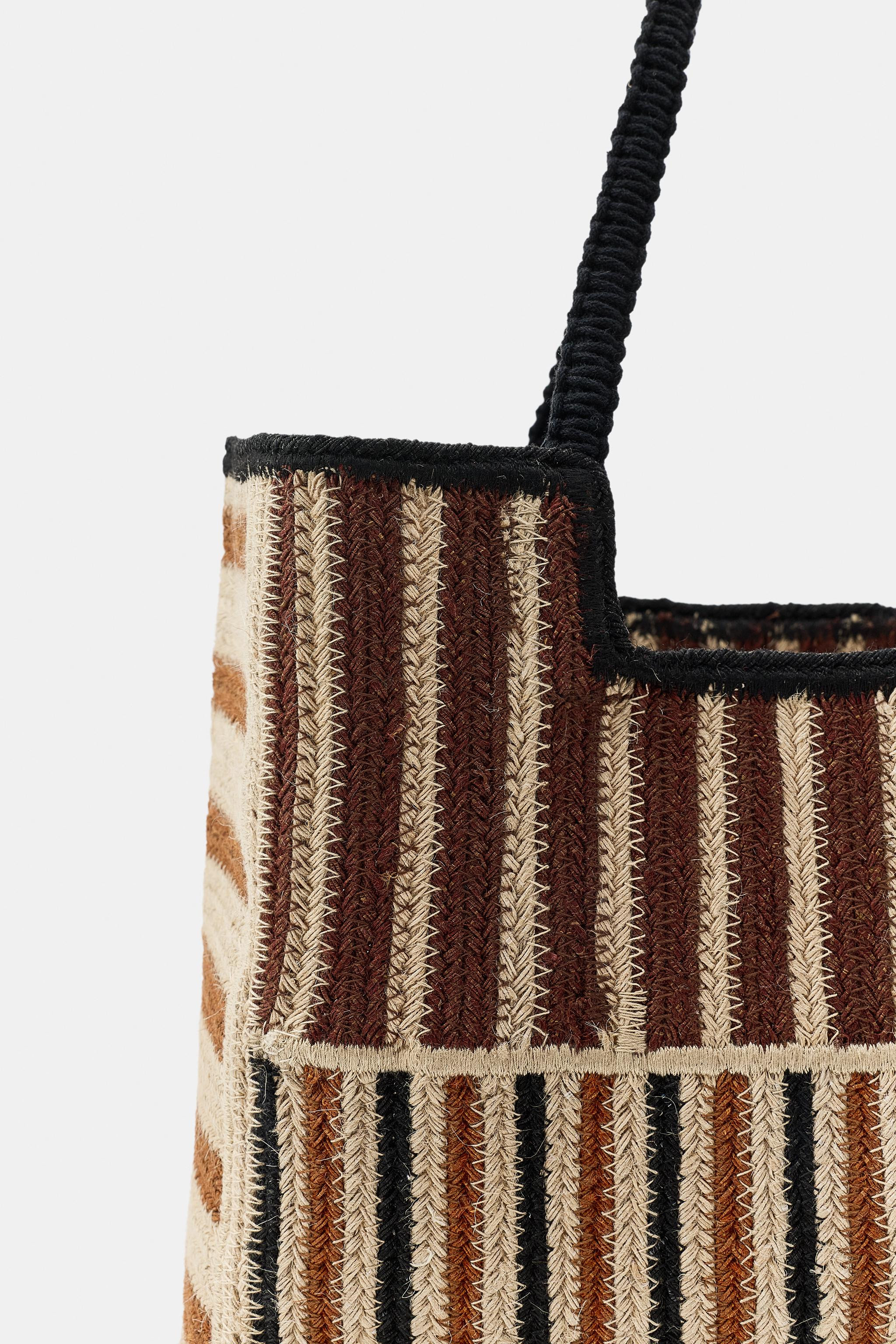 STRIPED BRAIDED JUTE BAG | Zara UK