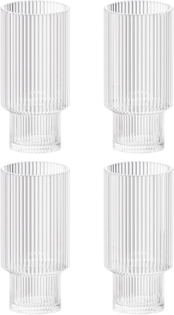 American Atelier Vintage Art Deco Fluted Drinking Glasses | Ribbed Glassware for Cocktail, Gin, W... | Amazon (US)