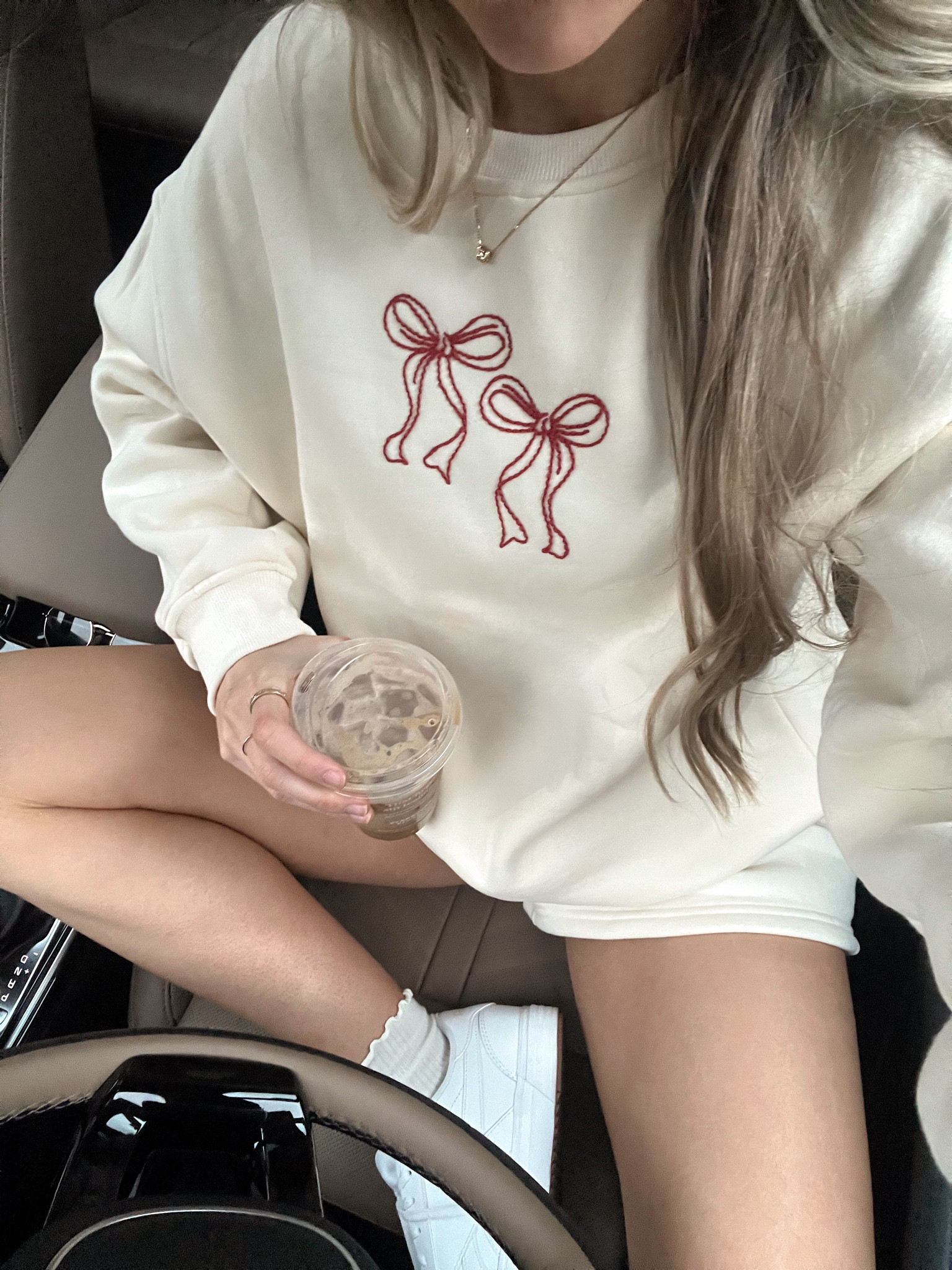 comfy Valentine’s Day outfit  galentine’s outfit sweat set bow sweater
