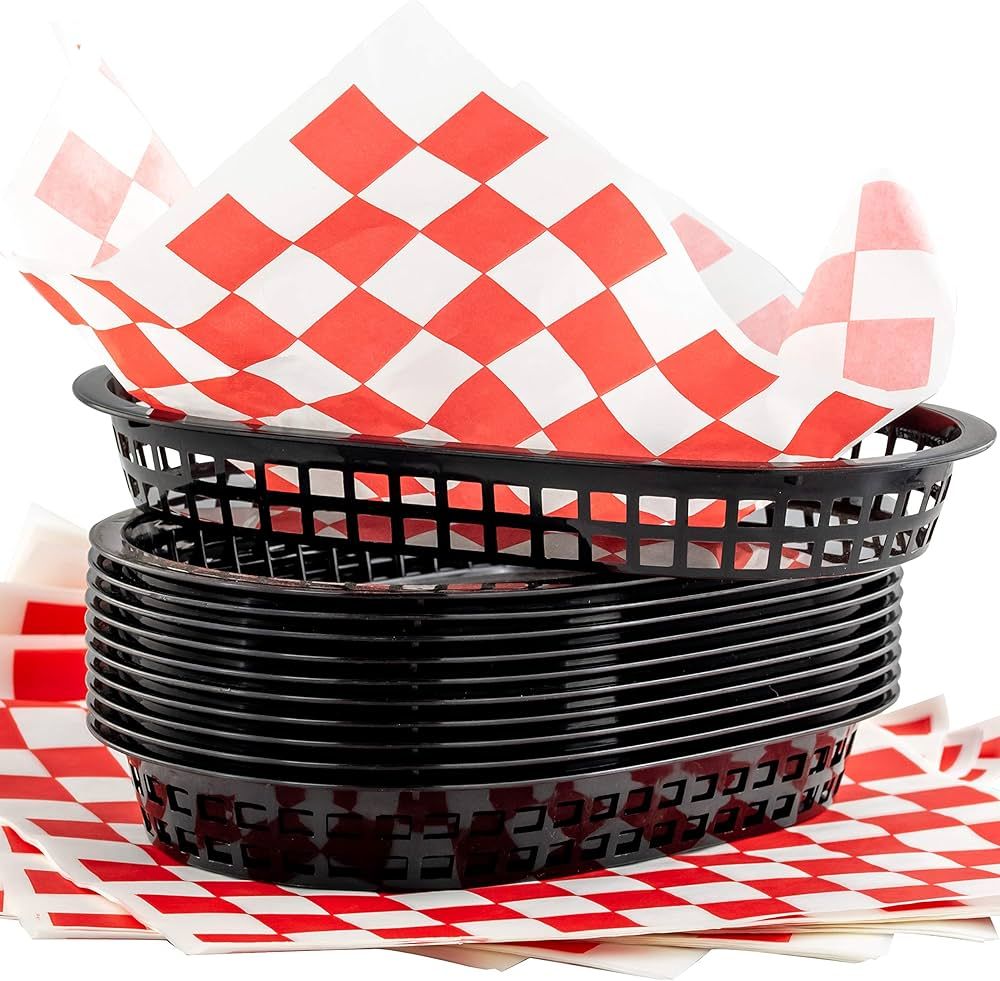 Retro Style Black Fast Food Basket (6 Pk) and Red Checkered Deli Liner (60 Pk) Combo. Classic 11 ... | Amazon (US)