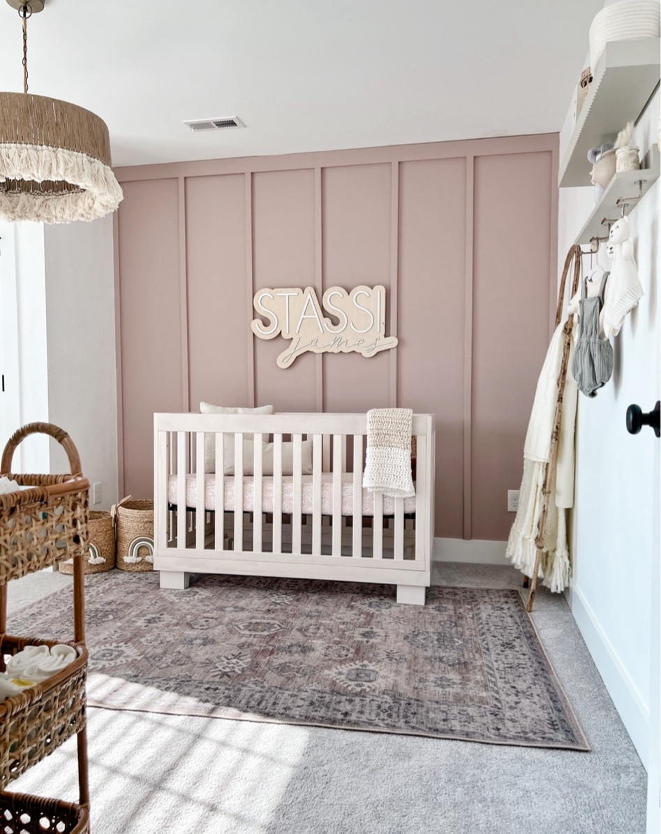 This rug is a printed rug which makes it totally wipeable and easy to clean - perfect for a nursery! Nursery decor, girls nursery, girls room. 

#LTKbaby #LTKFind #LTKhome