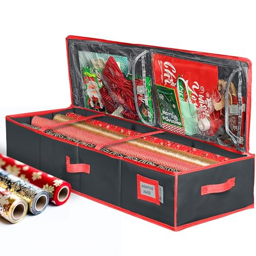 HOLDN’ STORAGE Premium Wrapping Paper Storage Container - Durable 600D Tear-Proof, Fits 27 Rolls Gift Wrap, Extra Pockets for Ribbons & Bows, Underbed Storage - Ideal for Holiday Christmas, Black | Amazon (US)