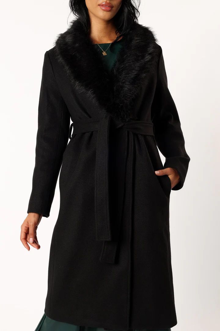 Raelyn Faux Fur Trim Coat - Black | Petal & Pup (US)