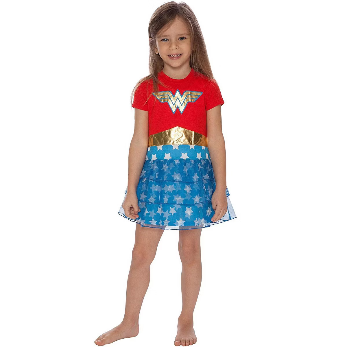 DC Comics Girls Wonder Woman Gold Foil Logo 3 Tiered Costume Pajama Nightgown Multicolored | Target