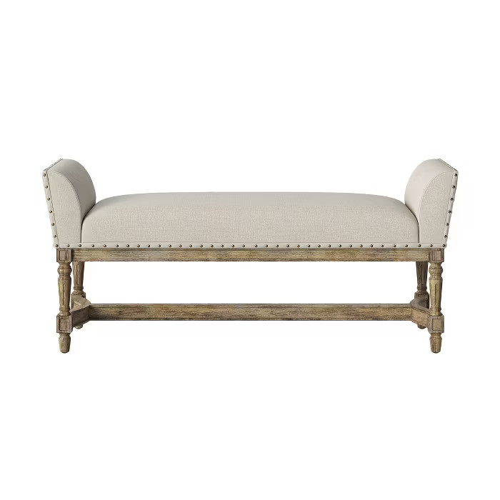 Linwood Settee Bench with Wood Base Beige - Threshold™ | Target