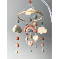 Rainbow Mobile/ Mobile Bebe/ Felt Baby Girl/ Pom Nursery Mobile/ Cloud Crib Girl/ Newborn Gift | Etsy (US)