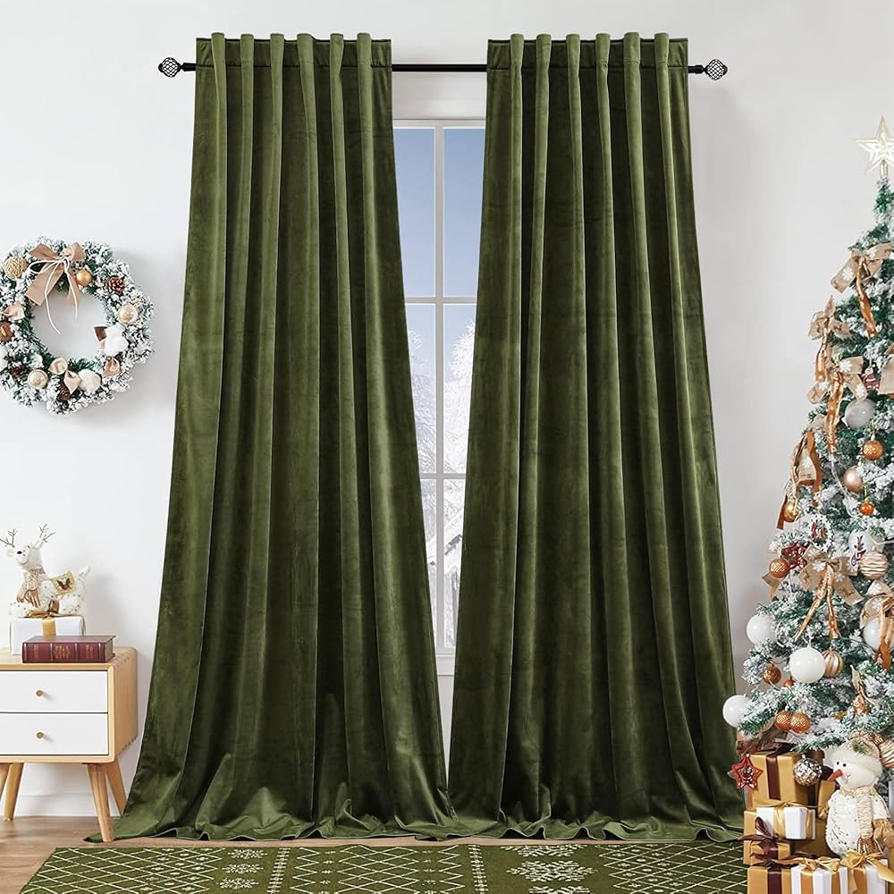 Dchola Olive Green Velvet Curtains for Bedroom Window with Back Tab, Super Soft Vintage Luxury He... | Amazon (US)